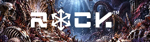 Deep Blue Sea wrap label laid flat: a sunken wreck, skulls, shells and octopus tentacles in deep blue water