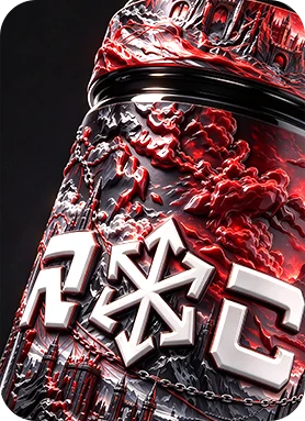 Angled view of the raised UV wrap label catching the light on a black jar